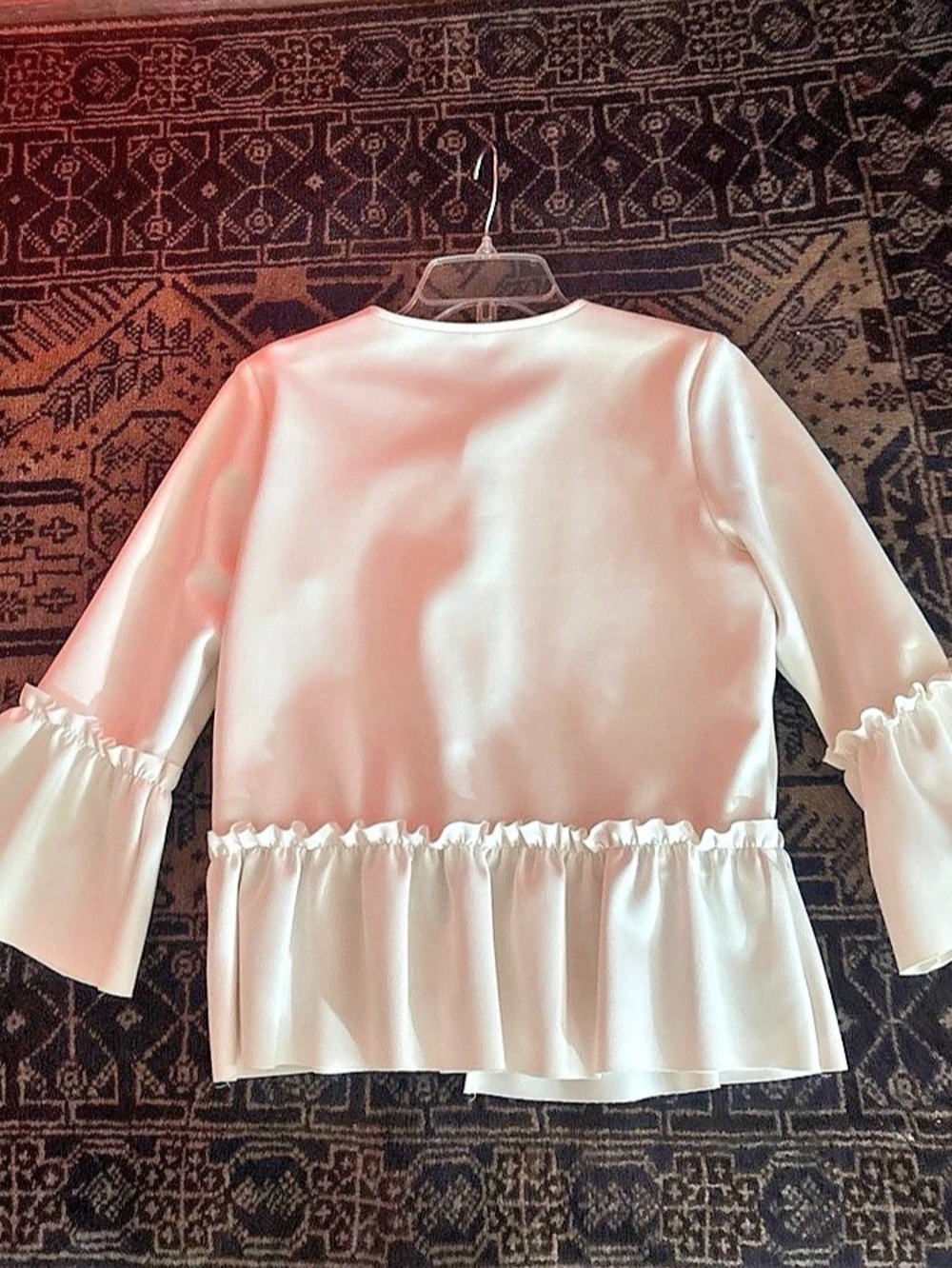 Darling Satin Ruffle Sleeve Blouse in Pink Like New